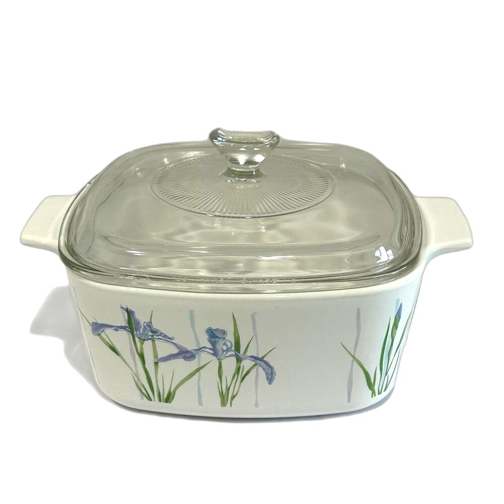 Vintage CorningWare A-1.5-B Casserole Dish with Lid Shadow Iris Pattern USA